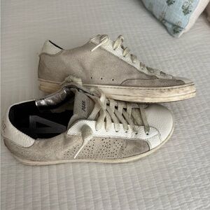 P448 LOW TOP SNEAKERS WOMENS LACE UP GLITTER LEATHER